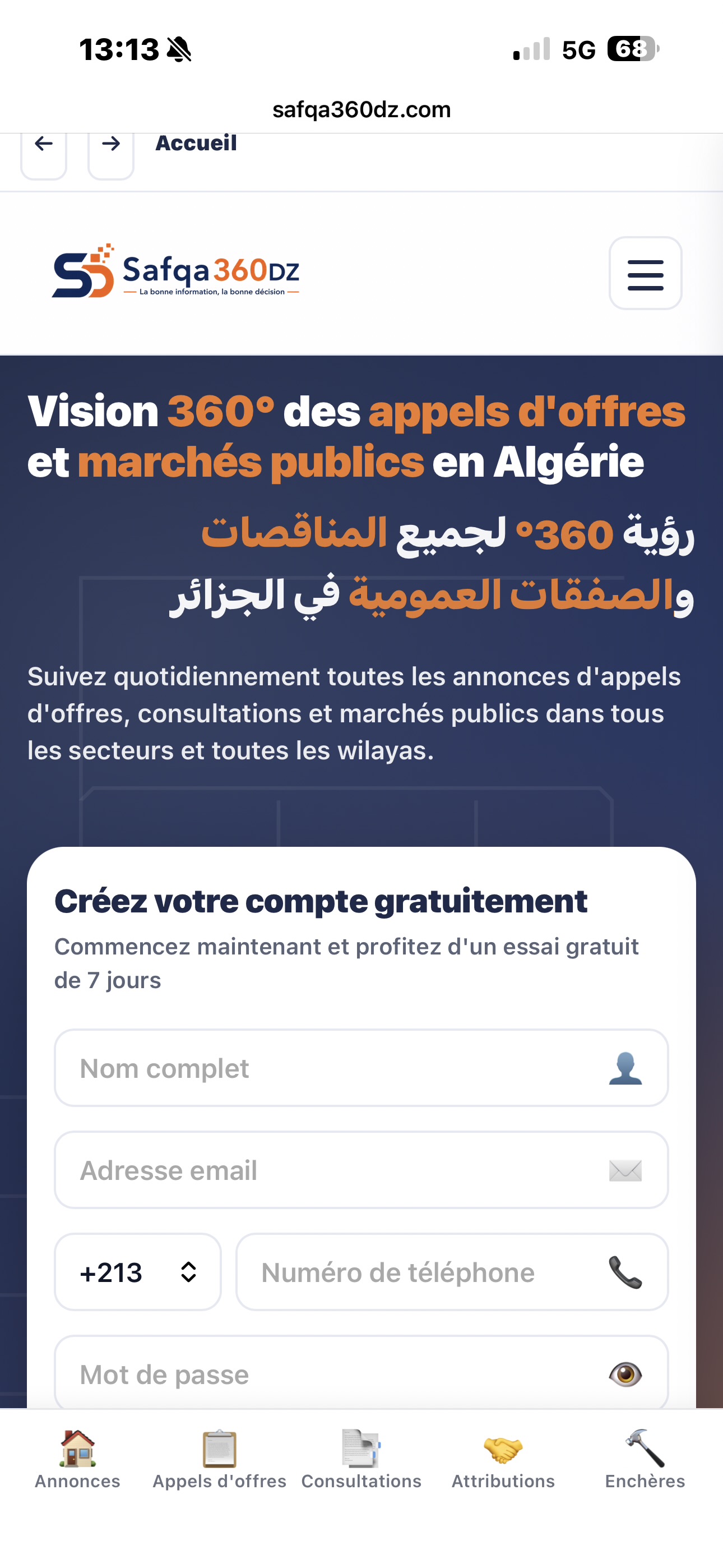 Page d'accueil Safqa360DZ